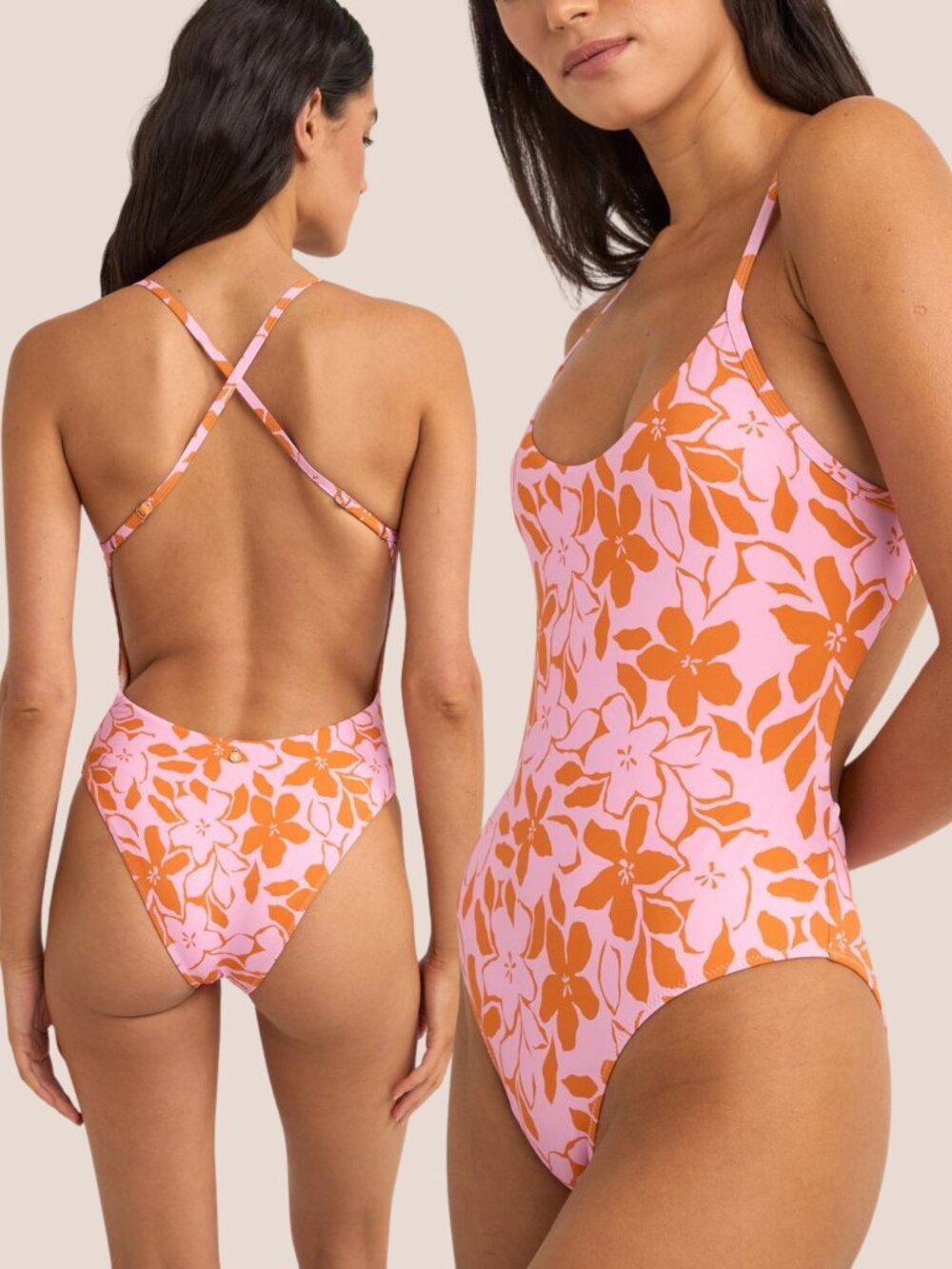 Rhythm Bora Bora Floral Cross Back One Piece - Punch - Size Medium